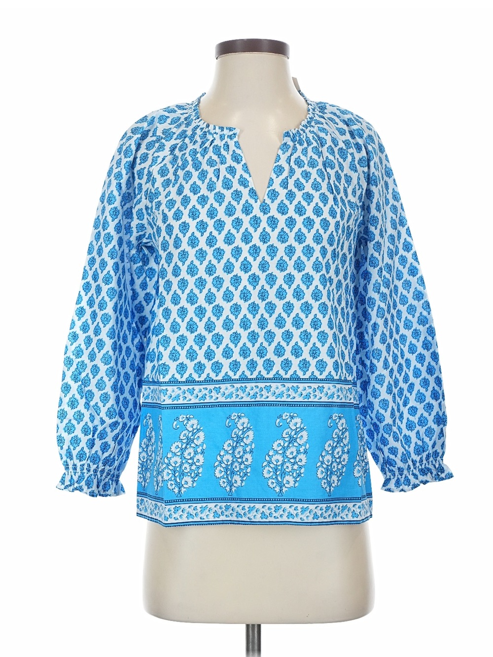J. Crew Block-print artist top Item BH860 Malibu Blue White NWT xxs